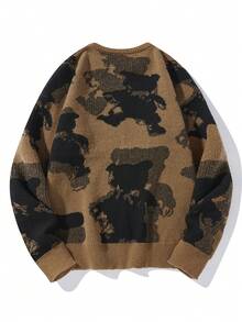 Manfinity Hypemode Loose Fit Men's Bear Pattern Round Neck Sweater - Brown - View 2