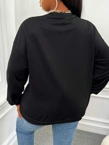 Slaydiva Plus Letter Graphic Drop Shoulder Sweatshirt - Black - View 2