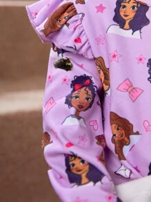 SHEIN 嬰兒女孩可愛卡通圖案長袖洋裝帶搭配組合包 - 紫丁香色 - 查看 5