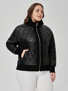 Astrid Áo khoác đệm cỡ lớn có túi chéo, vải tương phản và khóa kéo - màu đen - Xem 3