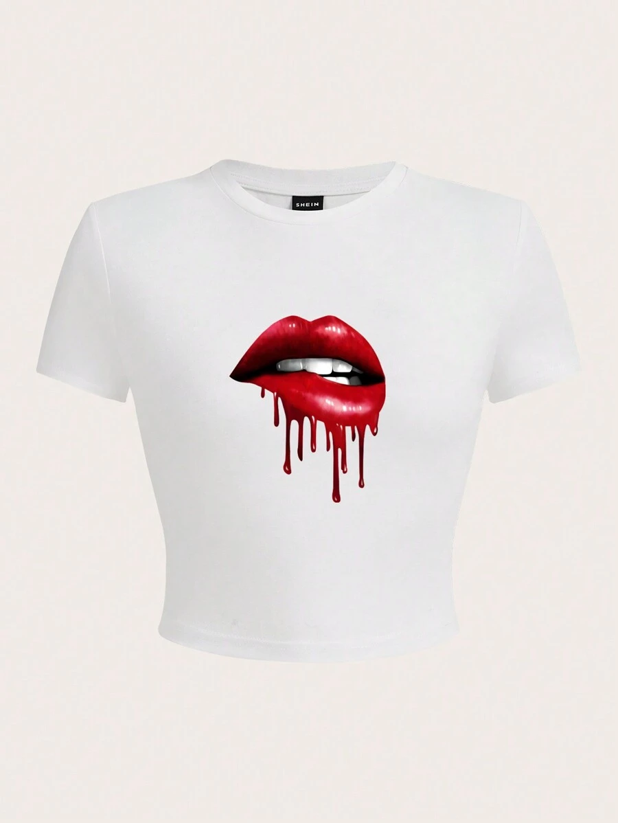 SHEIN Coolane 女性嘴唇印花T恤