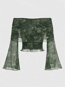 ROMWE Hippie Women's Off Shoulder Floral Printed Top