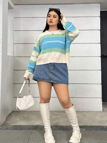 SHEIN EZwear Plus Size Color-block Pullover Sweater - Multicolor - View 6