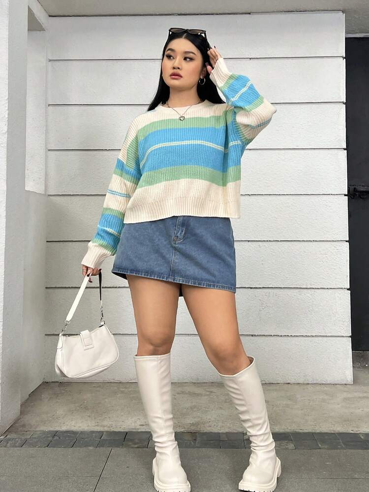 Plus Size Color-block Pullover Sweater