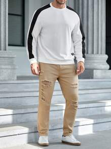 GENTILAND Talla grande Sudadera de hombres unido de cuello redondo - Blanco y Negro - Ver 5