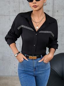 Aveloria 鉚釘裝飾長袖襯衫 - 黑色 - 查看 1