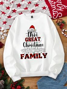 SHEIN LUNE Christmas Print Drop Shoulder Sweatshirt - White - View 2