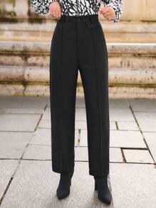 SHEIN Frenchy Women's Solid Color Trousers - Black - View 1