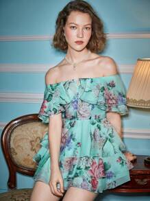 Alice McCall Vestido con estampado floral bohemio y de diseñador con hombros descubiertos, volantes y detalles, vestido elegante de verano para vacaciones, fiestas, primavera, playa, festivales, boda, baile de graduación - Multicolor - Ver 1