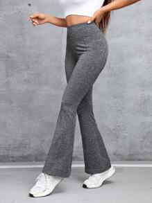 SHEIN PETITE Women's Solid Color High Waisted Wide Leg Pants - Grey - View 6