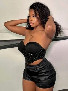 Slaydiva Rhinestone Detail Tube Top - Black - View 6