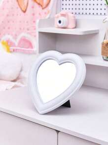 ROMWE Kawaii 1pc Heart Shaped Table/wall Mounted Makeup Mirror - White - View 1