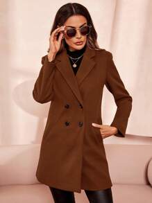 SHEIN Clasi Casaco De Lã Duplo Feminino Com Botões Na Frente