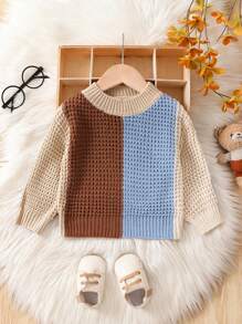 嬰兒男童對比色圓領毛衣 - 彩色 - 查看 1