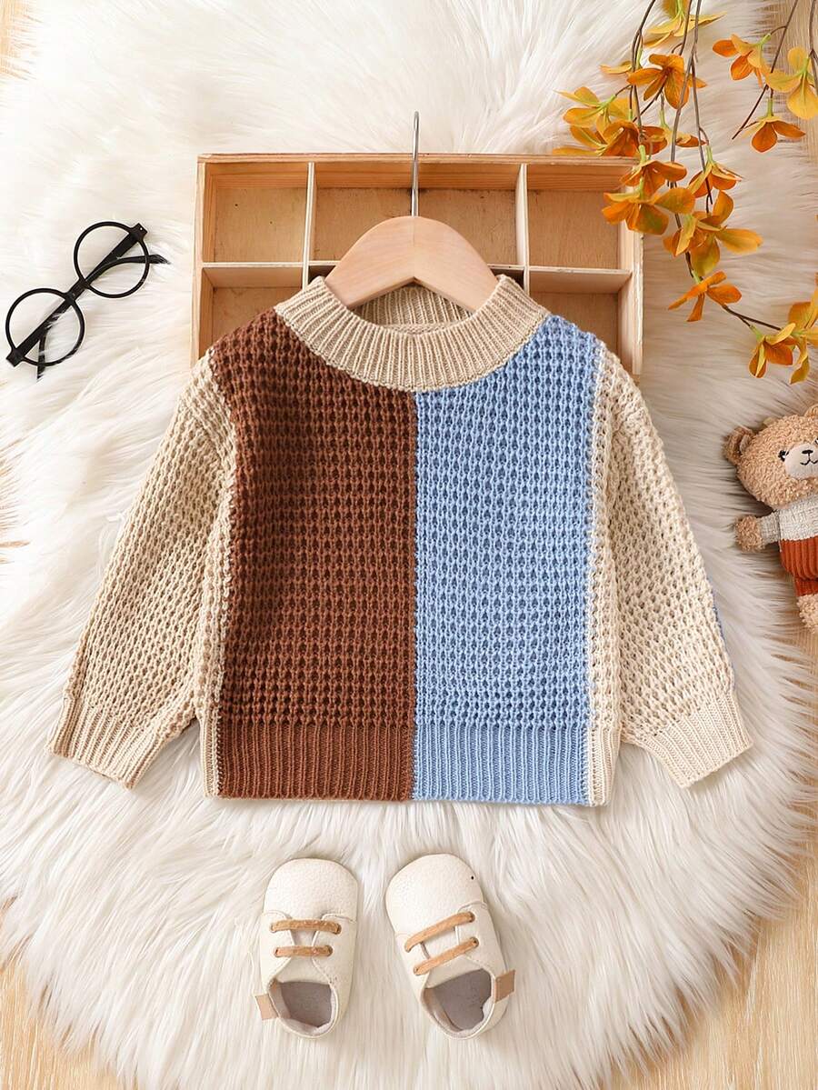 嬰兒男童對比色圓領毛衣 - 彩色 - 查看 1
