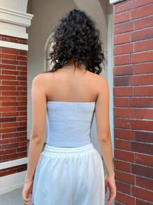 SHEIN EZwear Bowknot Detail Gingham Bustier Top - Blue - View 2