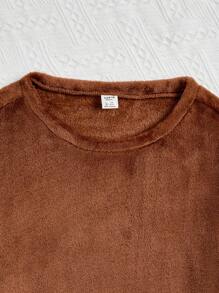 Teen Girl Solid Flannel PJ Set - Brown - View 4