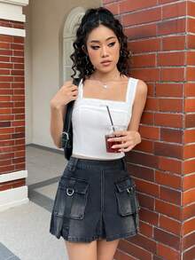 SHEIN MOD Tank Top trắng đơn giản và dễ thương cho mùa hè - trắng - Xem 5