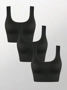 SHEIN Daily&Casual 3pcs Seamless Sports Bra - Black - View 1