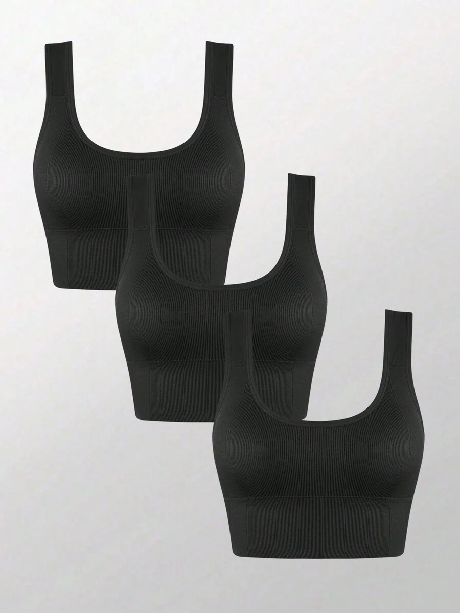 SHEIN Daily&Casual 3pcs Seamless Sports Bra - Black - View 1