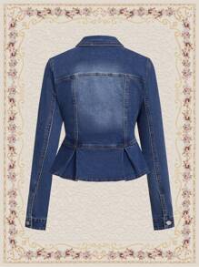 SHEIN DECDS 女士牛仔夾克,設有荷葉邊 - 中等水洗藍 - 查看 2