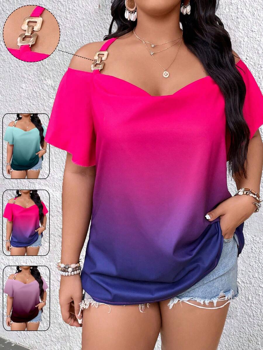 Calvaya 大碼漸層鏈條細節挖肩襯衫 - 彩色 - 查看 1