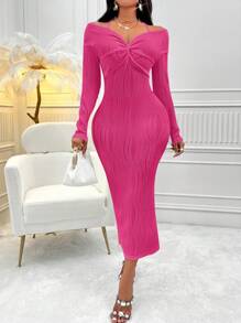Zolique Twist Knot Backless Tie Back Bodycon Dress - Pink - View 6