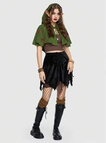 ROMWE Fairycore 葉子刺繡短款服飾連帽披肩 - 軍綠色 - 查看 6