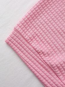 SHEIN Qutie Mẫu chữ Cổ áo tương phản Thả vai Áo nỉ - Hồng - Xem 4