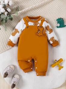 SHEIN Baby Boy Bear Print Dinosaur Patched 2 In 1 Jumpsuit - Multicolor - View 1