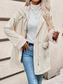 SHEIN Frenchy Của phụ nữ áo có mũ Lông cừu Áo khoác Với Túi - Màu be - Xem 4