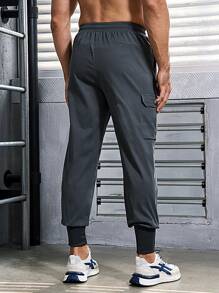 Manfinity Sport Corelite Men's Letter Print Drawstring Jogger Pants With Cargo Pockets