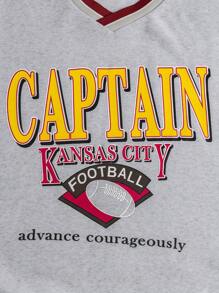 Flirla Plus Size Women's Letter Print Fleece Pullover Sweatshirt Fall - Grey - View 3