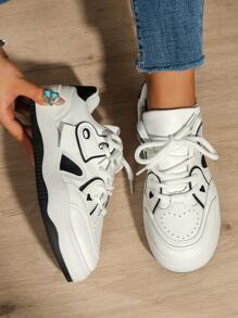 女性休閒運動鞋可愛愛心圖案平底時髦運動鞋