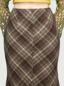 ROMWE Hippie Art Style Checkered Mermaid Maxi Skirt - Multicolor - View 6