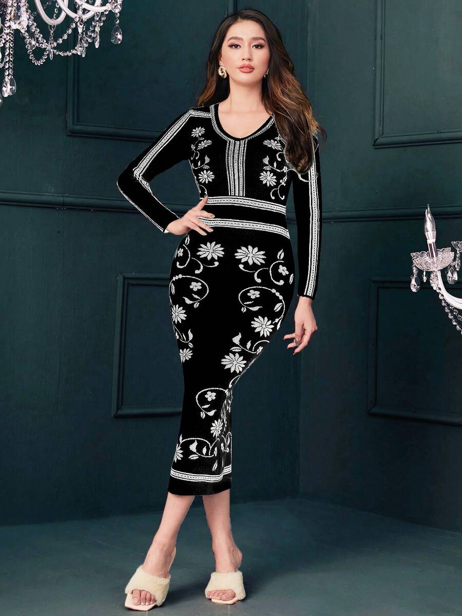 Modelyn Mô hình hoa Đầm Áo len - màu đen - Xem 1