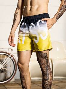 Manfinity Swimmode Bermudas De Playa Para Hombre Con Estampado Degradado Y Cintura Con Cordón