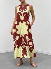 SHEIN LUNE Vestido De Mujer Con Cuello De Diseño De Bloques De Color - Burdeos - Ver 6