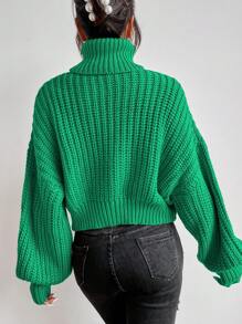 SHEIN Essnce Cổ áo cao Thả vai Áo len - màu xanh lá - Xem 2