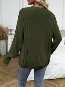 SHEIN LUNE Quá lớn Thả vai Áo len - Màu xanh lá cây đậm - Xem 2