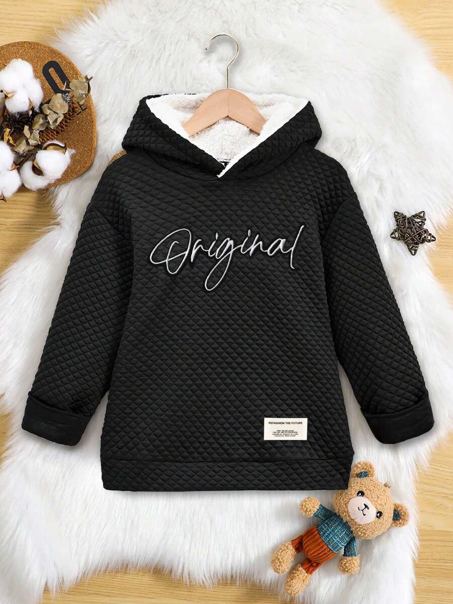 SHEIN Áo nỉ phong cách đơn giản màu đen của Tween Girls - màu đen - Xem 1