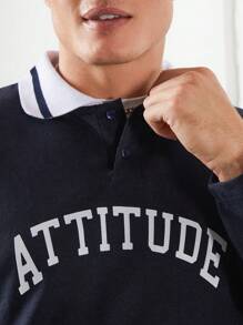 RueChic Men's Letter Print Sweatshirt - Navy Blue - View 3