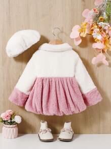 SHEIN Baby Girl Two Tone Fluffy Peplum Coat - Beige - View 2