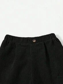 SHEIN Young Boy's Casual Corduroy Pants With Elastic Waistband - Black - View 3