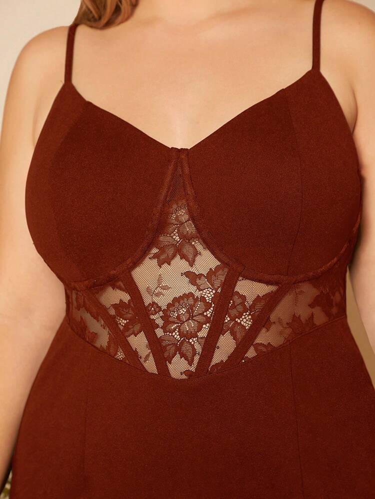 Plus Contrast Lace Split Thigh Cami Dress