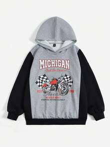 SHEIN EZwear Sudadera de hombros caídos con estampado de motocicleta y eslogan para tallas grandes - Multicolor - Ver 3