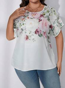 EMERY ROSE 大尺碼女士花卉印花蝙蝠袖襯衫
