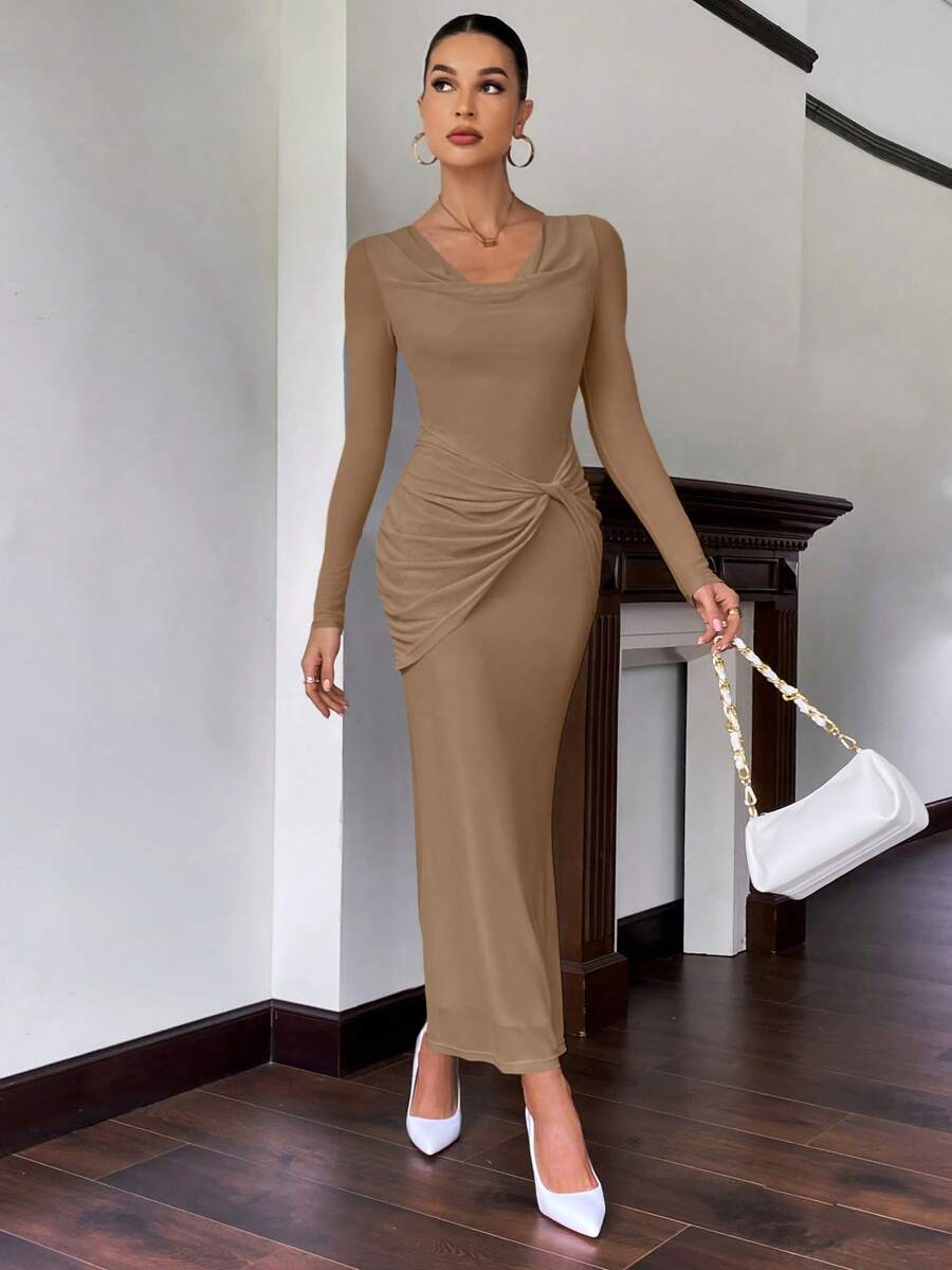 Firerie Ladies' Twist Knot Draped Neckline Dress SHEIN USA