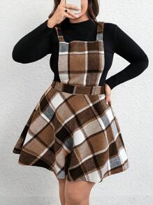 SHEIN Clasi Kích thước lớn Kẻ sọc Trở lại Vượt qua Dây đai Đầm - Màu be - Xem 3