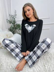 Heart & Letter Print Homewear Set - Multicolor - View 1